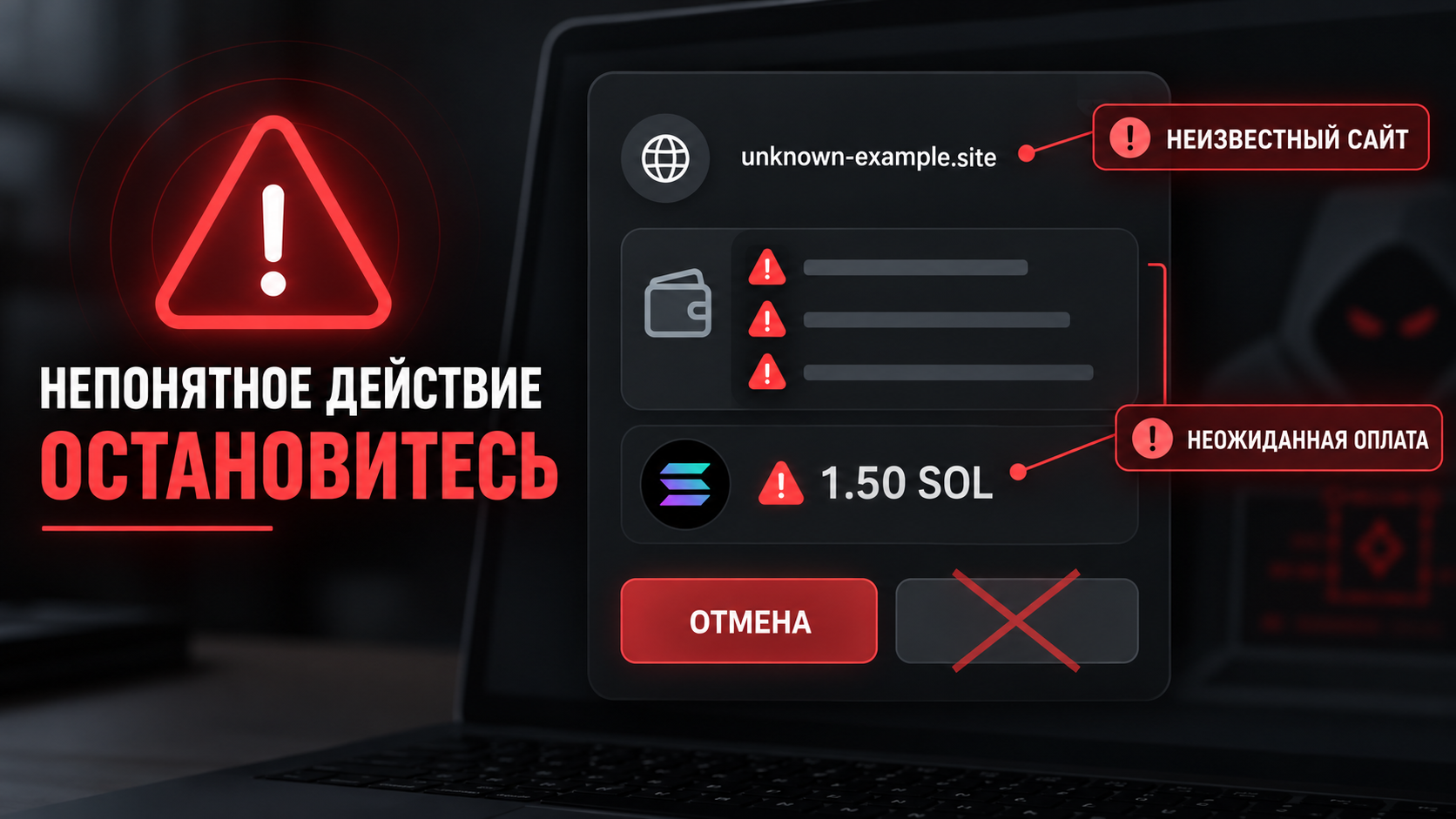 Предупреждение о неизвестном сайте и неожиданной оплате