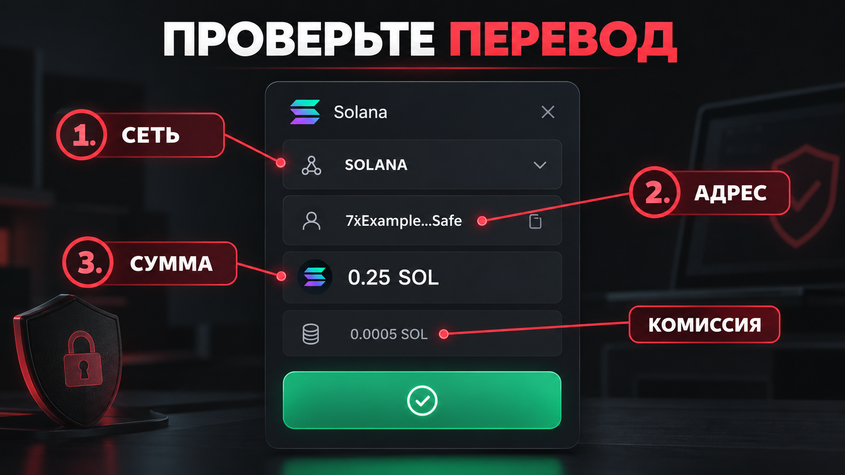 Три обязательные проверки перевода: сеть, адрес и сумма